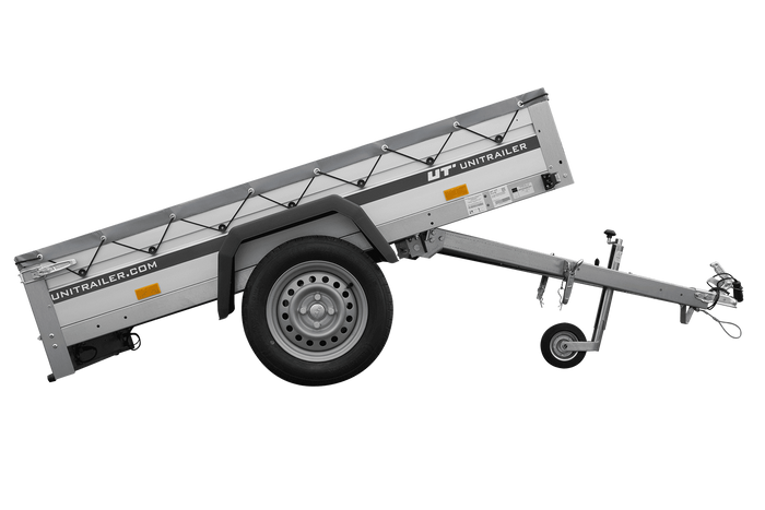 Remorque à un essieu avec côtés en aluminium 200x125 Unitrailer Garden 201 KIPP ALU avec châssis H-0 et bâche grise