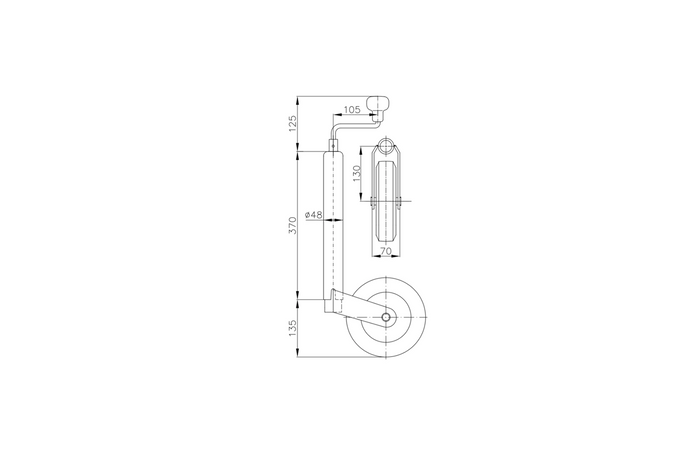 Steunwiel met gietijzeren klem WINTERHOFF ST48-200V+KLE48-G 150kg 48mm 505-725mm
