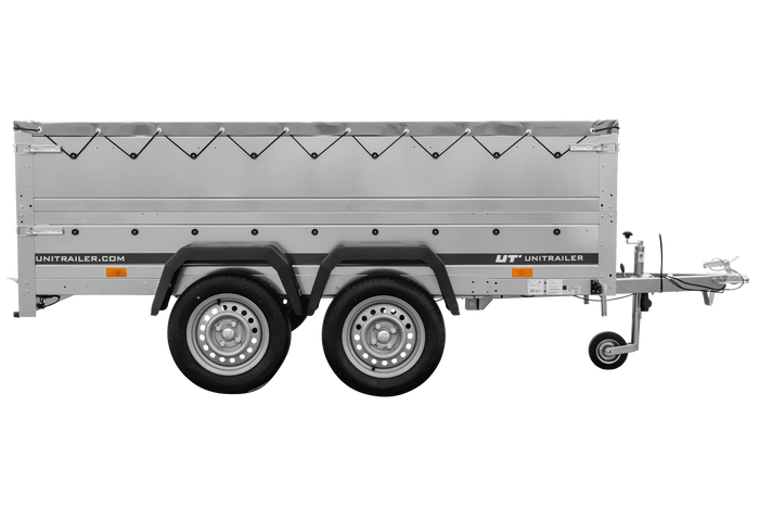 Tweeassige aanhanger 264x150 UNITRAILER GARDEN 265/2 KIPP met BIS-zijwanden, H-0 frame en grijze afdekking