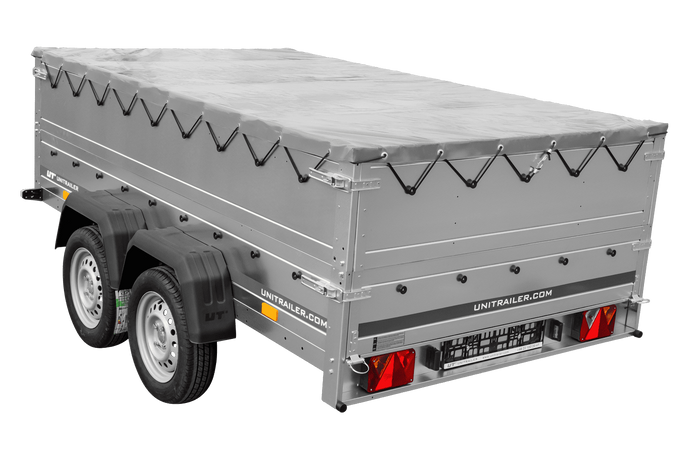 Remorque à deux essieux 264x150 UNITRAILER GARDEN 265/2 KIPP avec ridelles BIS, châssis H-0 et bâche grise