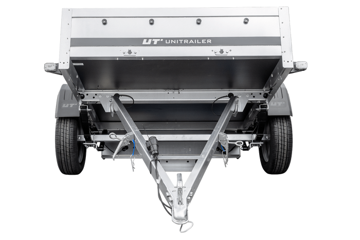 Autoaanhangwagen op veren 230x125 UNITRAILER GARDEN 230/R KIPP met H-1100 frame en grijze afdekking
