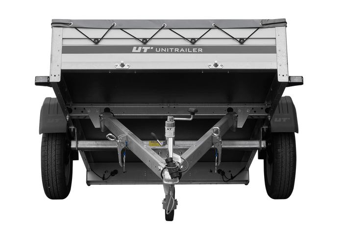 Remorque à un essieu avec côtés en aluminium 200x125 Unitrailer Garden 201 KIPP ALU avec châssis H-0 et bâche grise