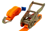 Set van vier UNITRAILER 2m/25mm/1t oranje transportbanden met spaninrichting