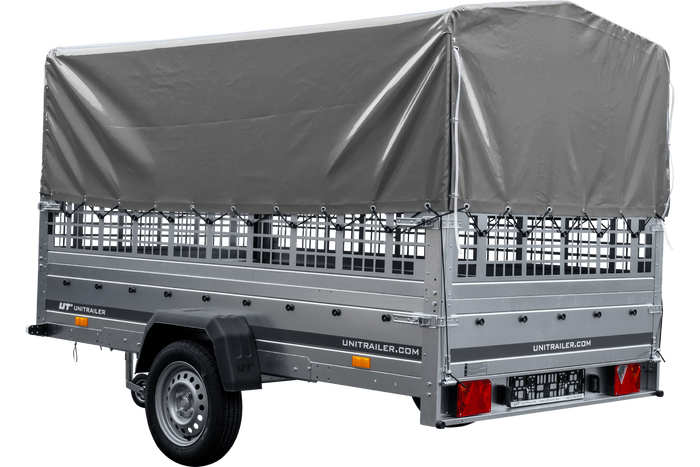 Remorque sur ressorts 264x150 UNITRAILER GARDEN 265/R KIPP avec ridelles grillagées, châssis H-800 et bâche grise