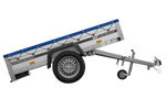 Enkelassige aanhanger met aluminium zijwanden 200x125 Unitrailer Garden 201 KIPP ALU met H-0 frame en blauwe afdekking