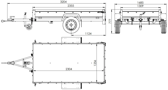 Lichte aanhangwagen op veren 230x125 UNITRAILER GARDEN 230/R KIPP met gaaswanden, H-0 frame en grijze afdekking