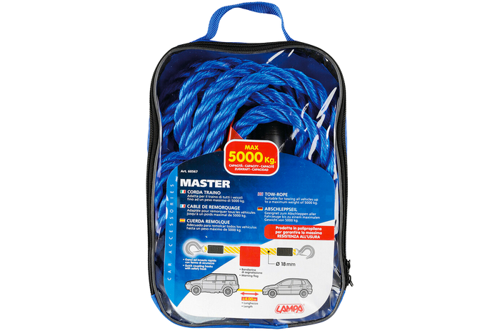 Corde de remorquage avec crochets LAMPA 4 m/18 mm/5 t bleue