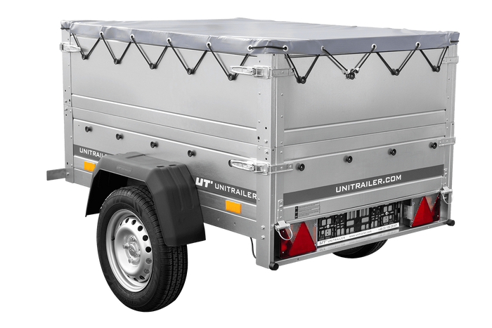 Remorque légère 150x106 UNITRAILER GARDEN 150 KIPP avec côtés BIS et bâche grise