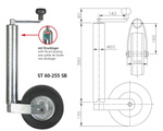 Roue jockey WINTERHOFF ST60-255SB, 250 kg, 60 mm, 525-755 mm