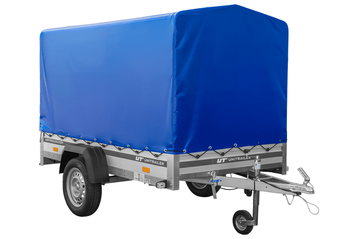 Remorque porte-voitures à côtés en aluminium 230x125 Unitrailer Garden 230 KIPP ALU avec châssis H1100 et bâche bleue