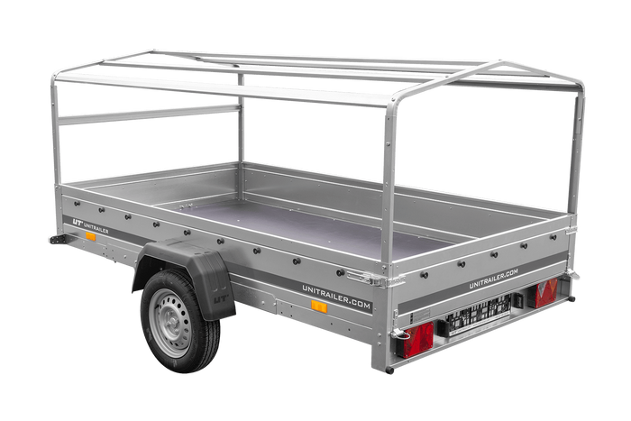 Remorque à un essieu 264x150 UNITRAILER GARDEN 265 KIPP avec arceau H-800 et bâche bleue