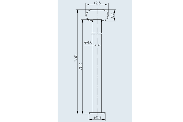 WINTERHOFF RSR48-700 vaste steun voor 150 kg vlakke aanhanger 48 mm 700 mm