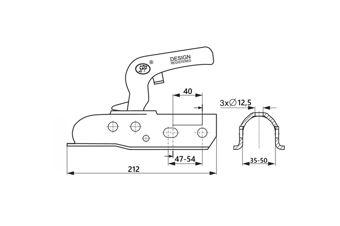 STEELPRESS ZSK-1700D+Z2 kogelkoppeling voor aanhanger van 1700 kg met 35-50 mm buisvormige dissel.