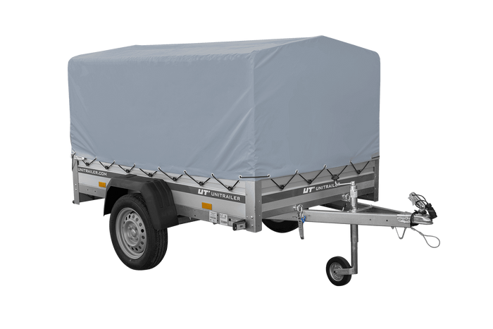 Remorque à un essieu avec côtés en aluminium 200x125 Unitrailer Garden 201 KIPP ALU avec châssis H-800 et bâche grise