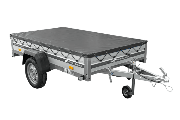 Remorque à un essieu avec côtés en aluminium 230x125 Unitrailer Garden 230 KIPP ALU avec châssis H-0 et bâche grise