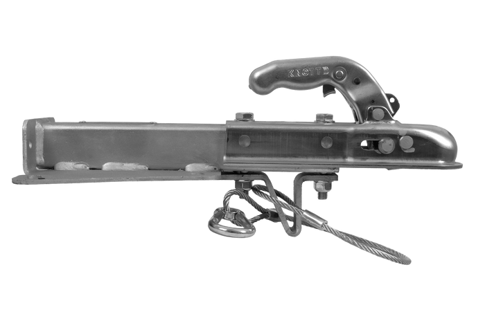 KNOTT KQ14-A+KZE7.5 kogelkoppeling voor een aanhanger van 750 kg met een V-vormige dissel.
