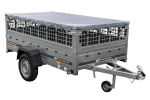 Lichte aanhangwagen op veren 230x125 UNITRAILER GARDEN 230/R KIPP met gaaswanden, H-0 frame en grijze afdekking