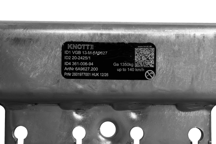 Essieu freiné KNOTT VGB13M pour remorque/porte-voitures 1350 kg, 1900 mm, 2350 mm, 5x112