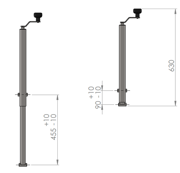 Leveur à manivelle UNITRAILER pour le basculement et le déchargement de remorque, plateau de 1000 kg (500-865 mm)