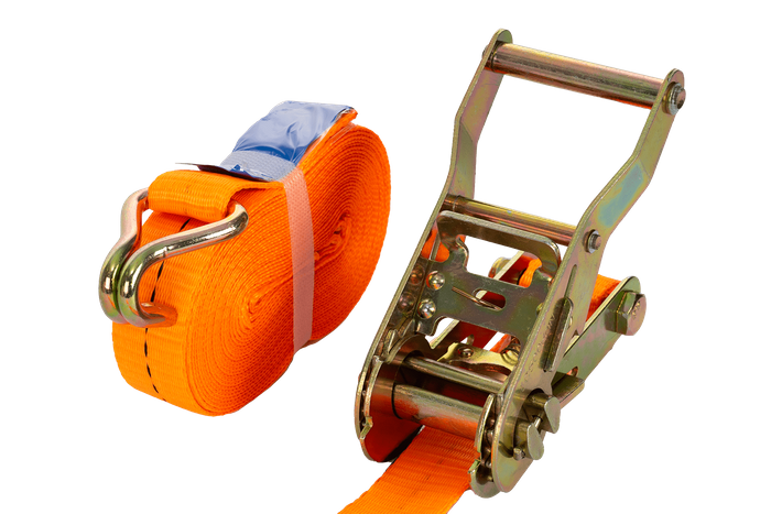 Set van vier UNITRAILER 6m/25mm/1t oranje transportbanden met spaninrichting