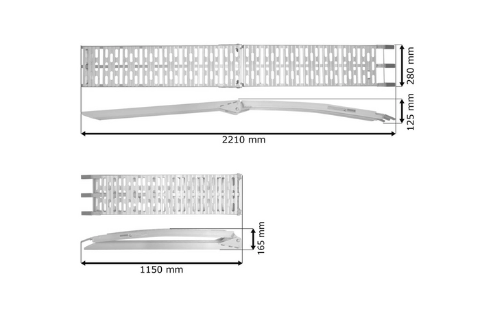 UNITRAILER ALR003 opklapbare aluminium oprijplaten voor aanhangers 221 cm 680 kg met riem en steun, set van 2