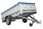 Remorque à un essieu avec ridelles en aluminium 264x125 Unitrailer Garden 264 KIPP ALU avec ridelles BIS, châssis H-0 et bâche bleue