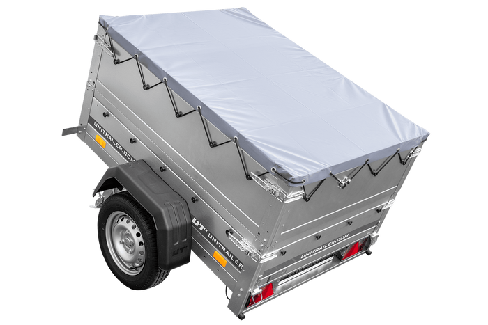 Autoaanhanger 150x106 UNITRAILER GARDEN 150 KIPP met BIS-zijwanden, H-0 frame en grijze afdekking