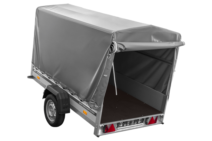 Remorque porte-voitures à côtés en aluminium 230x125 Unitrailer Garden 230 KIPP ALU avec châssis H1100 et bâche grise