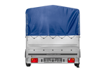 Remorque à un essieu sur ressorts UNITRAILER GARDEN 265/R KIPP 264x150 avec ridelles BIS, châssis H-800 et bâche bleue